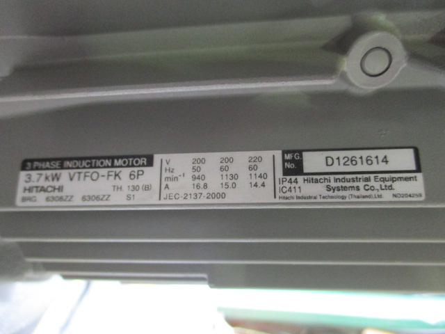 3.7kw6P200V　日立　全閉フランジモーター