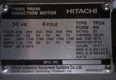 【No.16-11】30kW4P200/400V　日立　全閉外扇モーター（屋外用）　新品